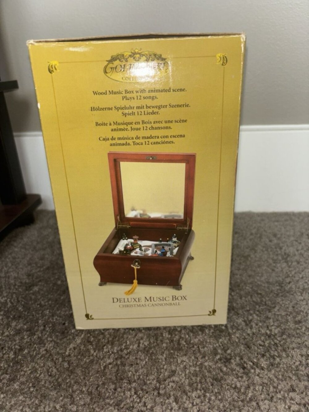 Rare Gold Label Deluxe Christmas Cannonball Music Box Plays Christmas Song - Picture 2 of 6